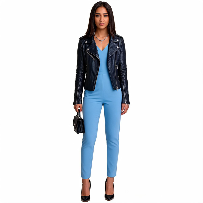 Ladies black leather jacket.