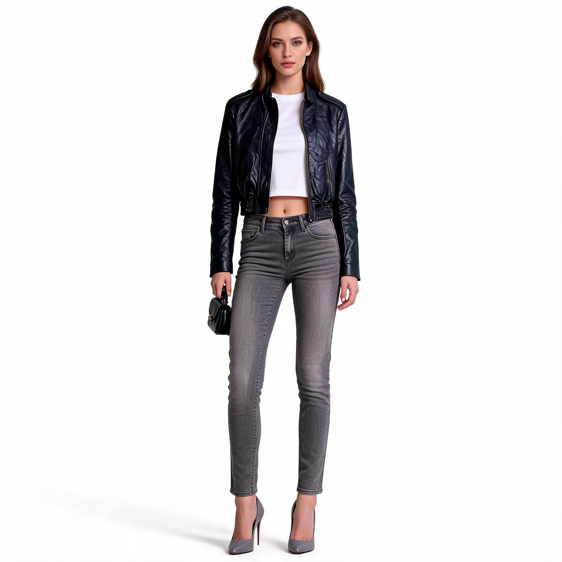 Ladies black leather jacket.
