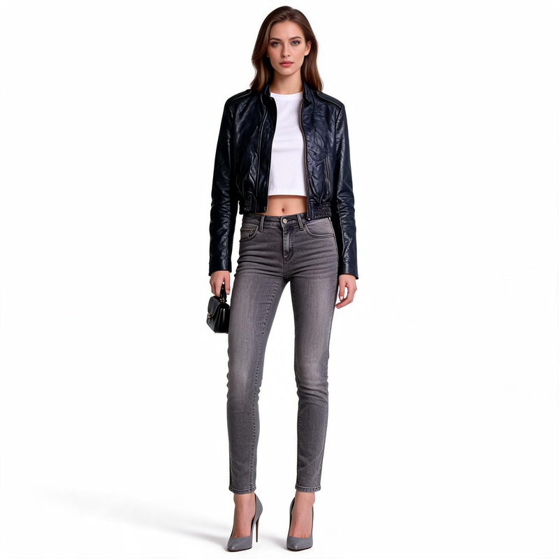 Ladies black leather jacket.