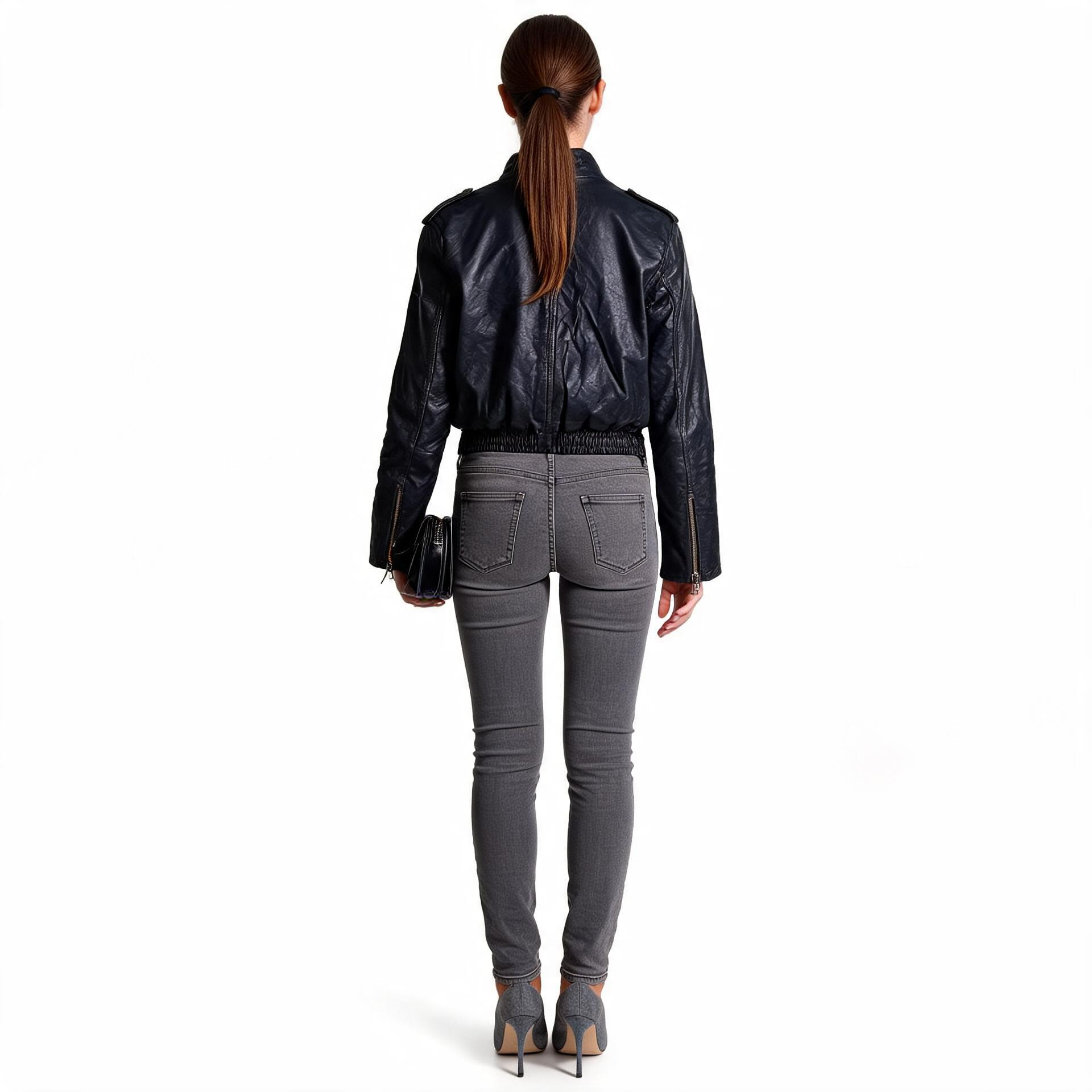 Ladies black leather jacket.