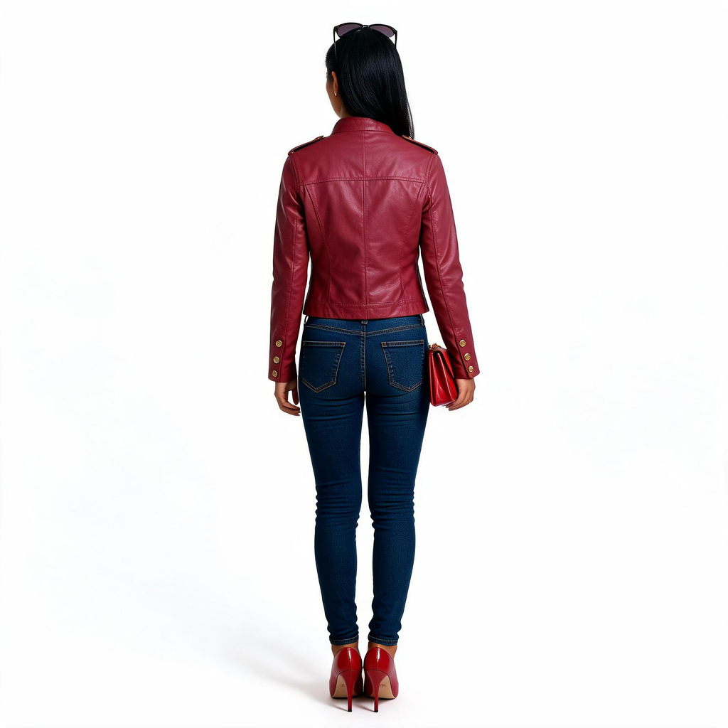 Ladies rusted red leather jacket.