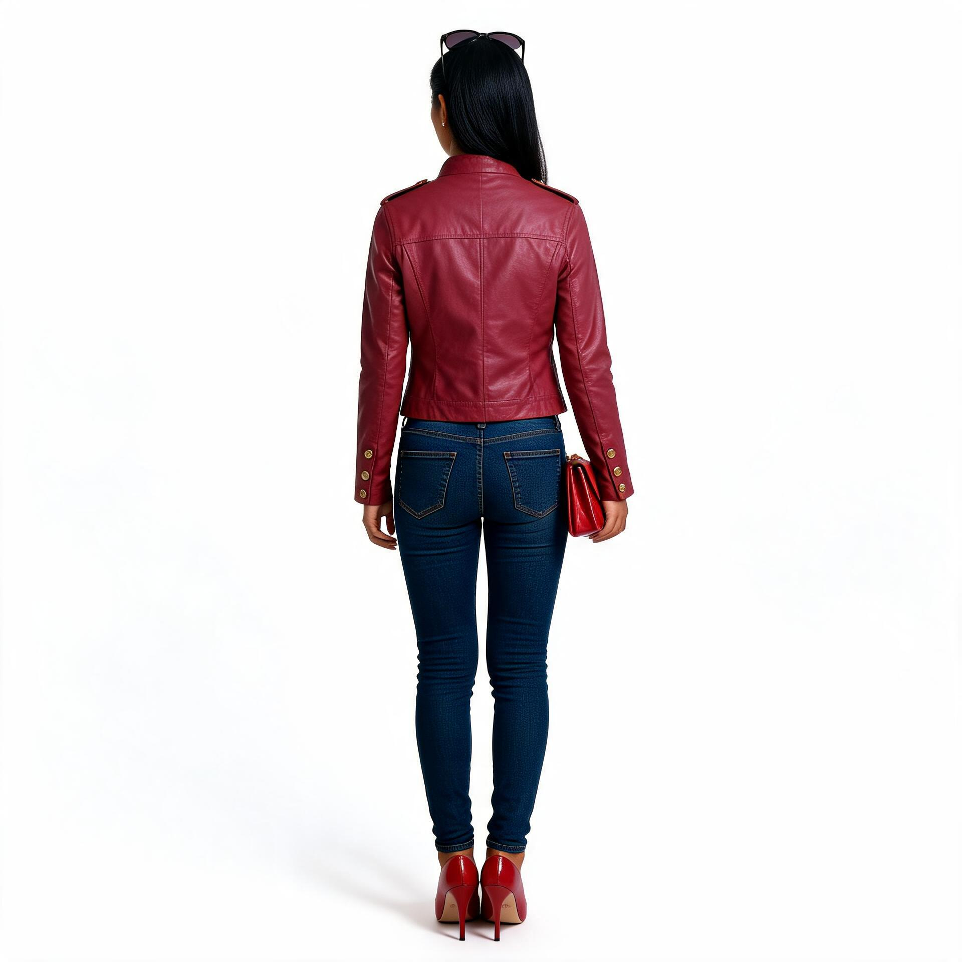 Ladies rusted red leather jacket.