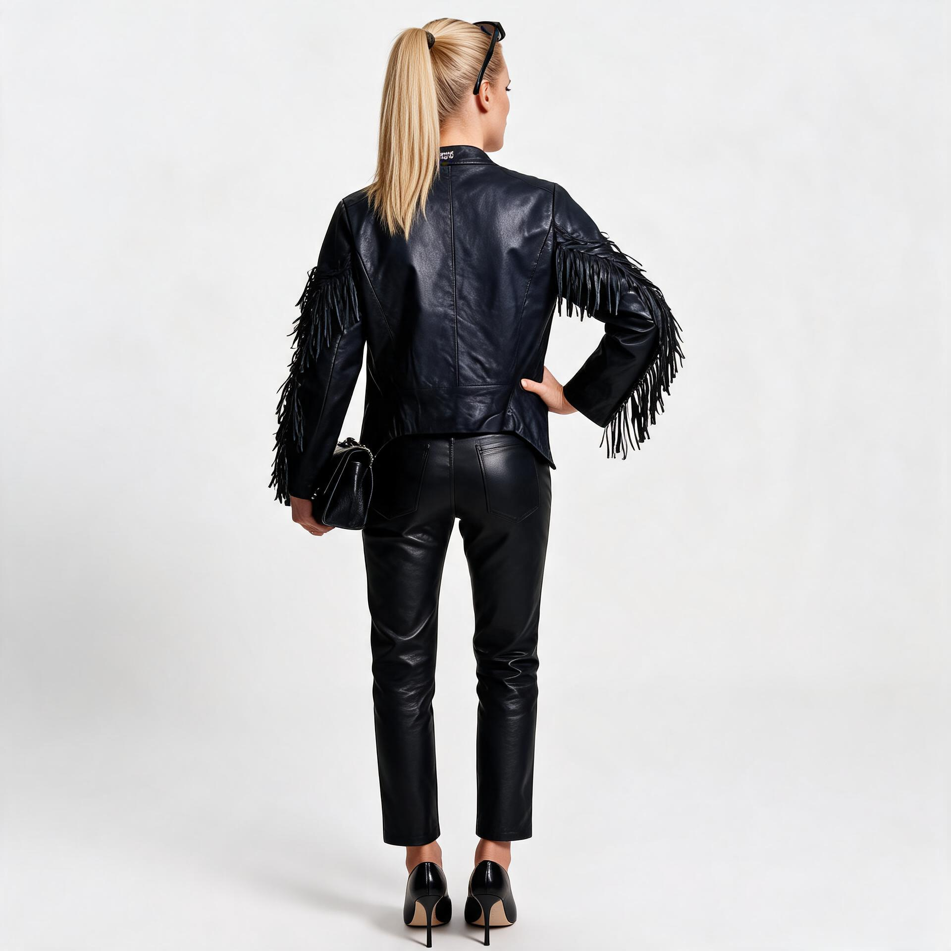 Ladies black leather jacket.