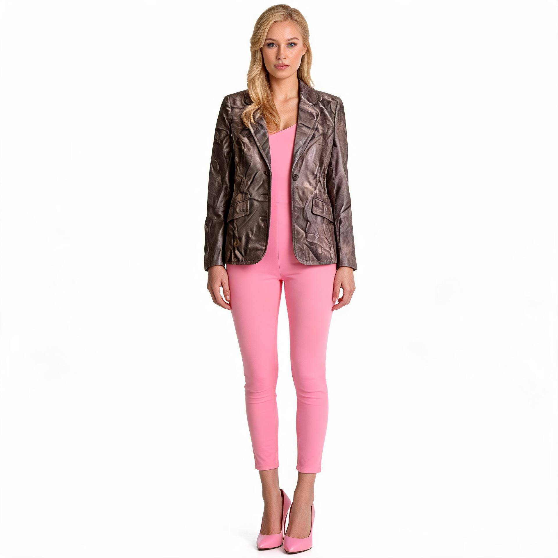 Shinny gold leather jacket for ladies.