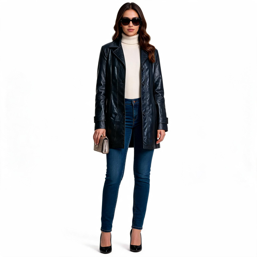 Ladies black leather jacket.