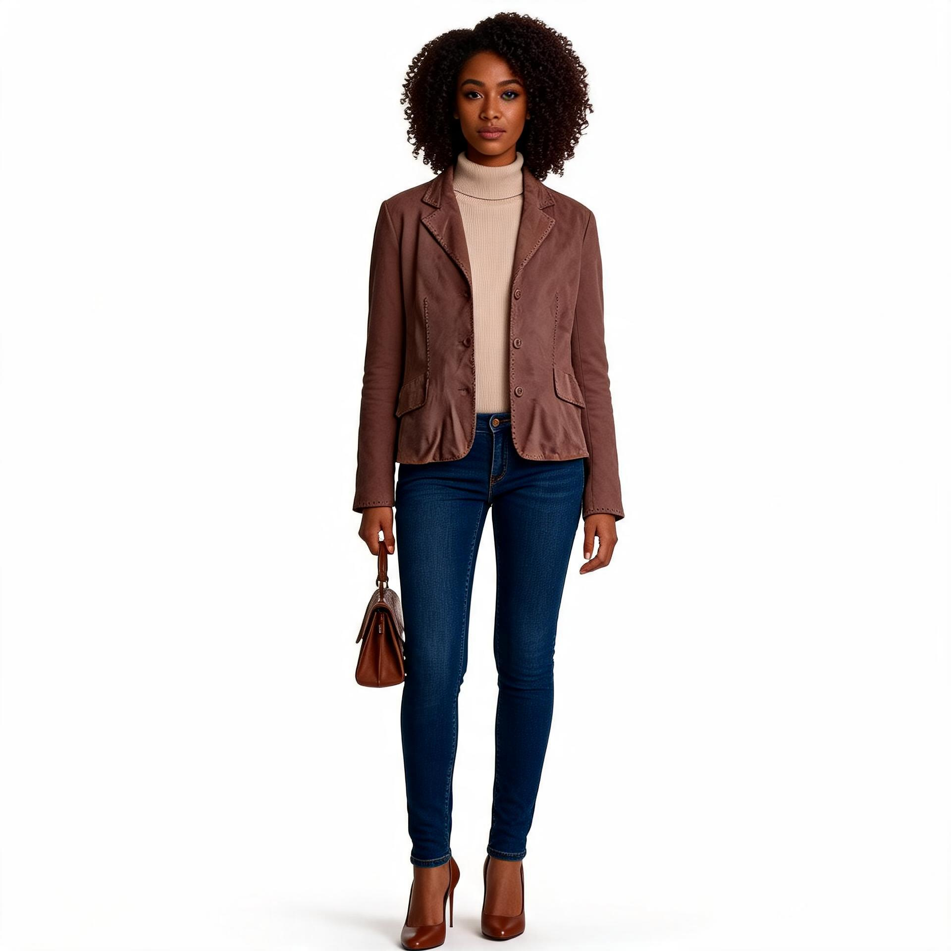Brown leather jacket for ladies.