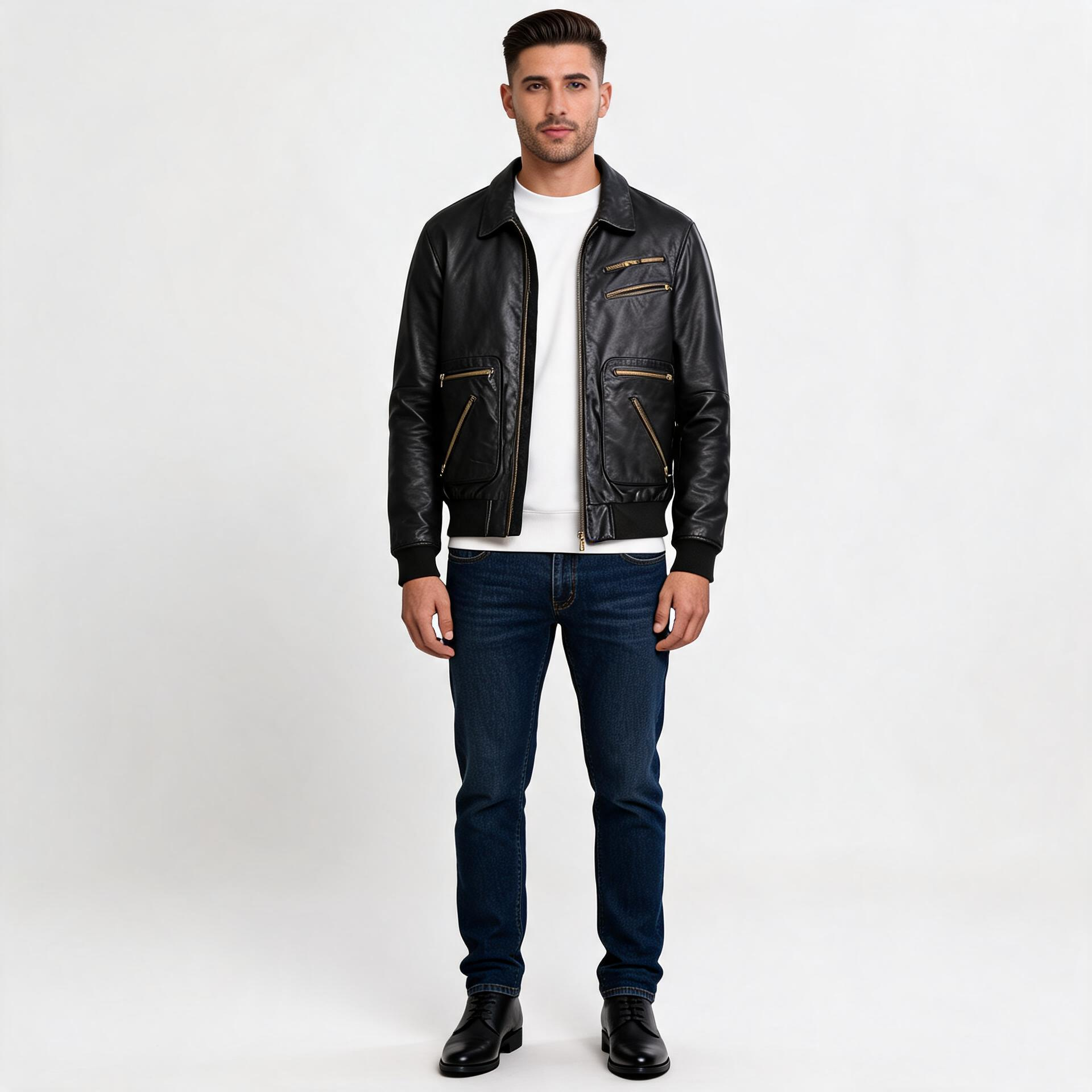 Black leather jacket for man.