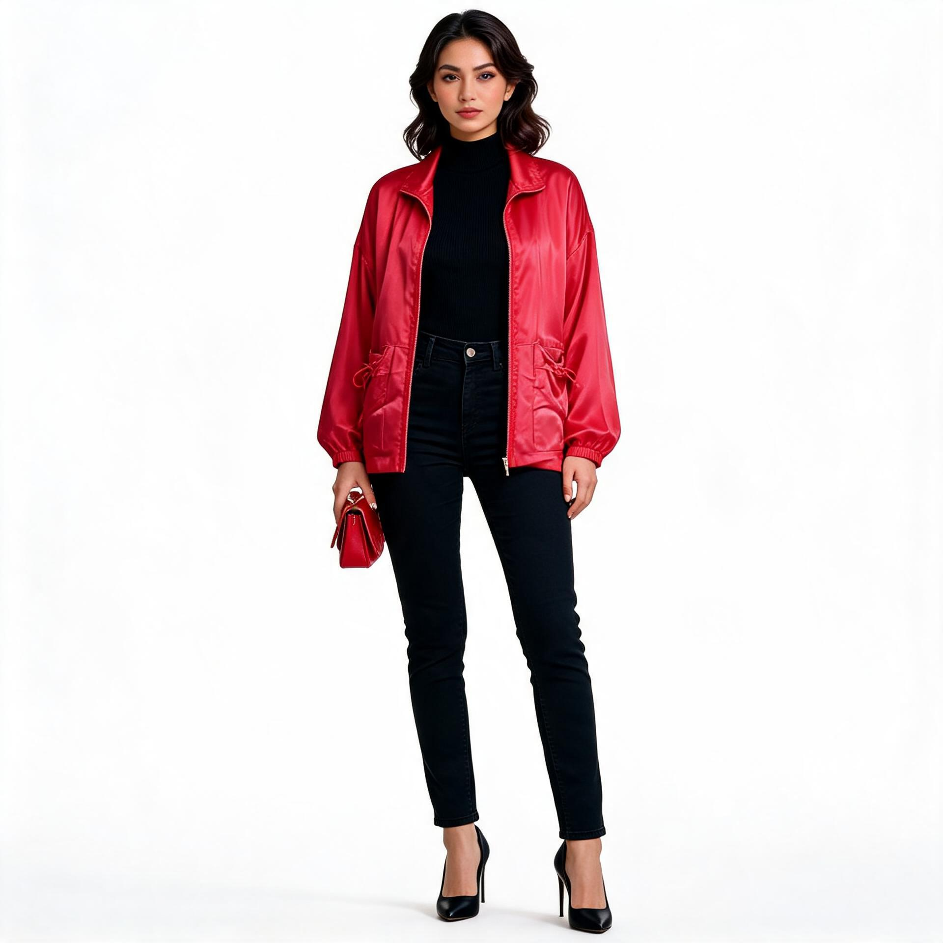 Ladies red leather jacket.