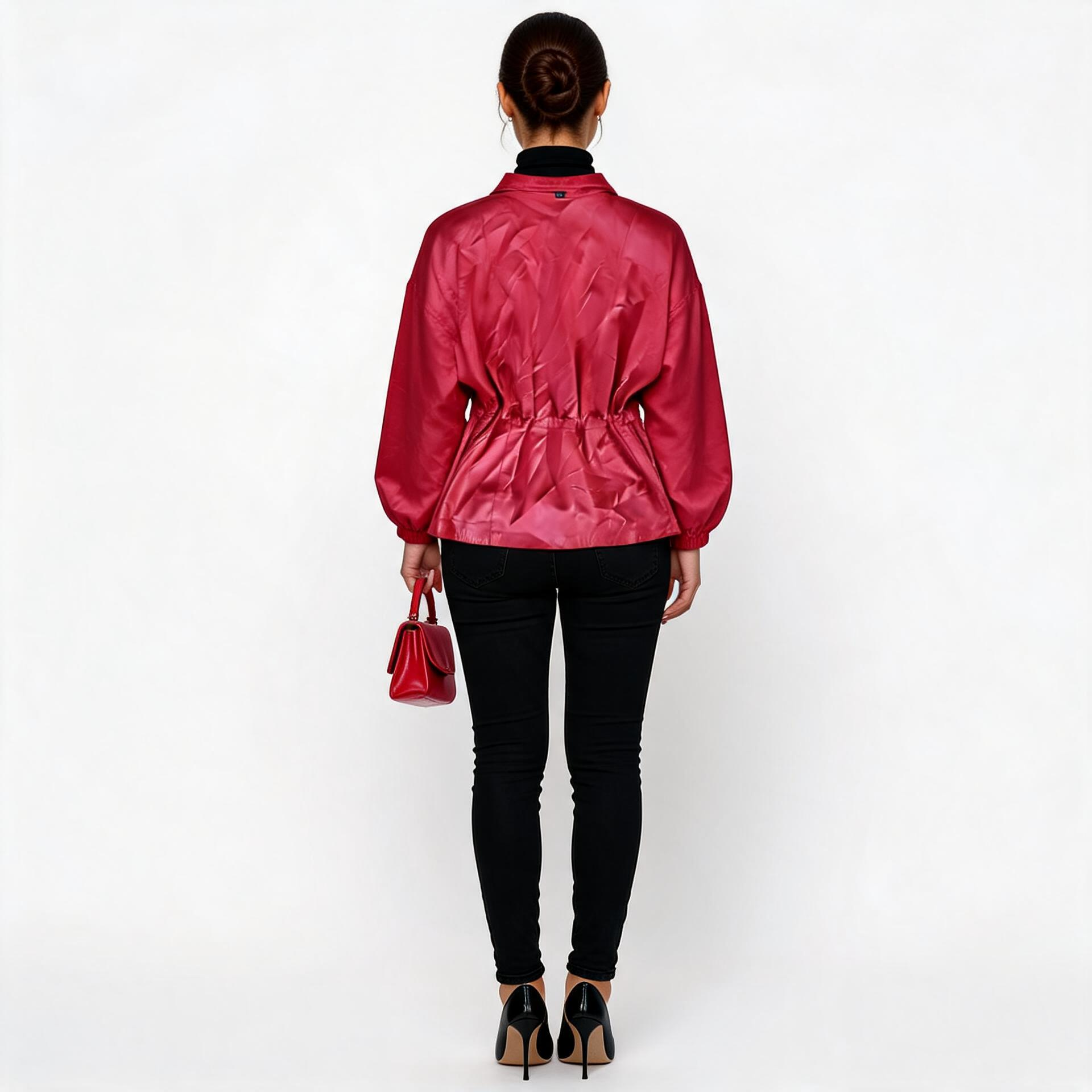 Ladies red leather jacket.