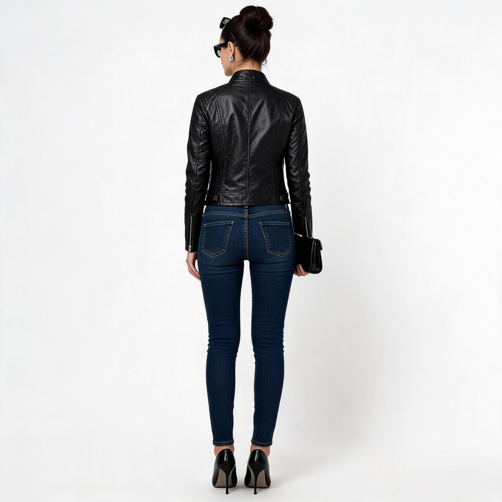 Ladies black leather jacket.