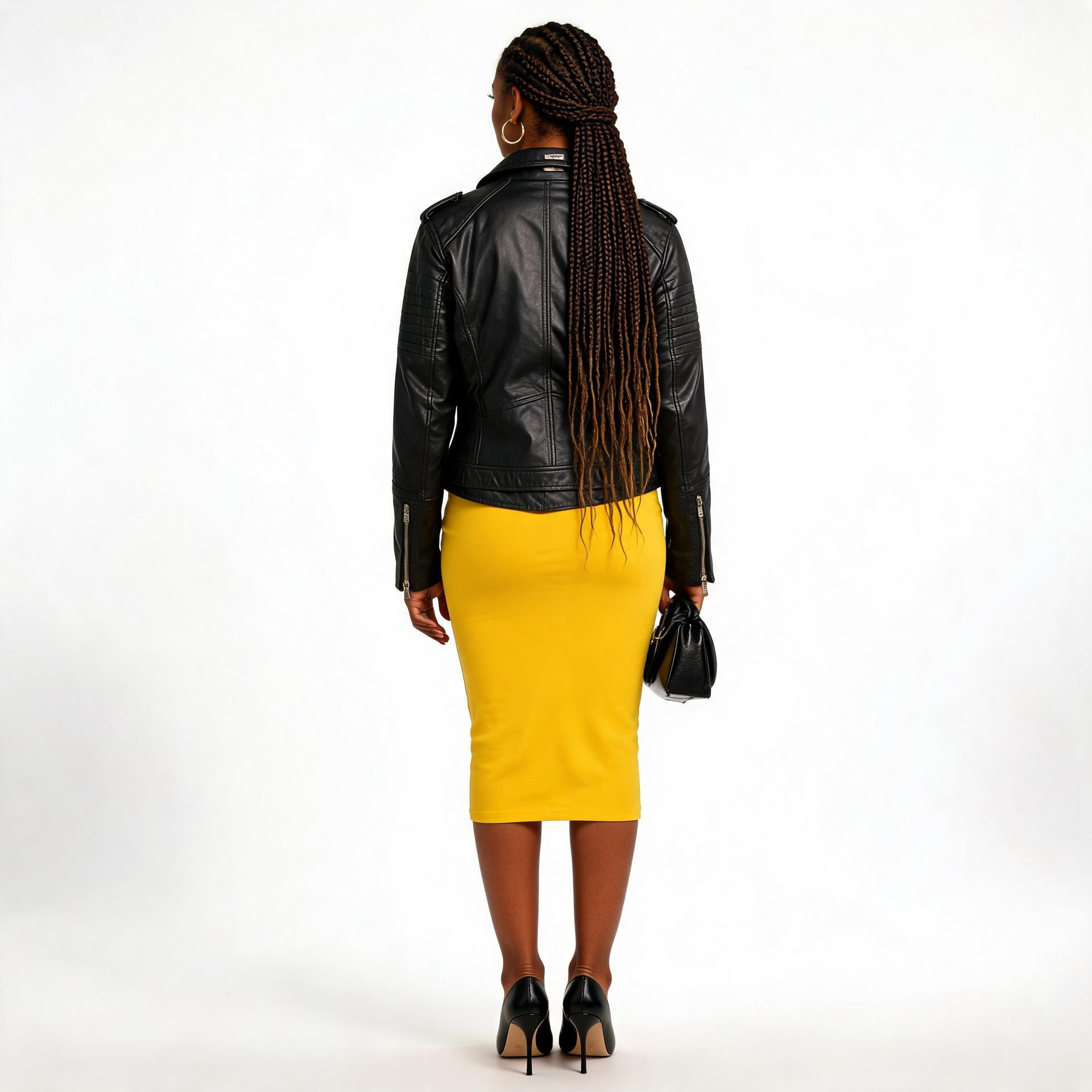 Ladies black leather jacket.