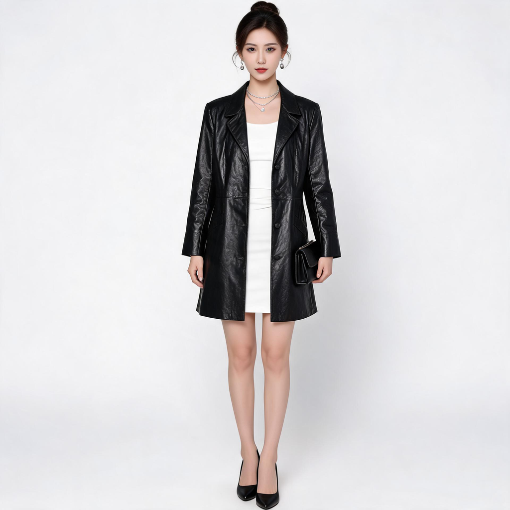 Ladies black leather jacket.