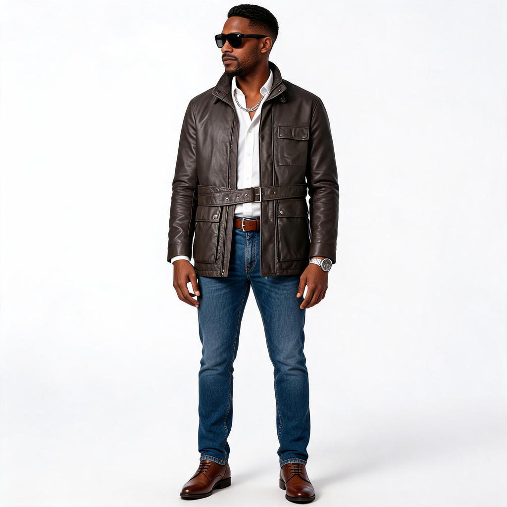 Brown leather jacket for man.