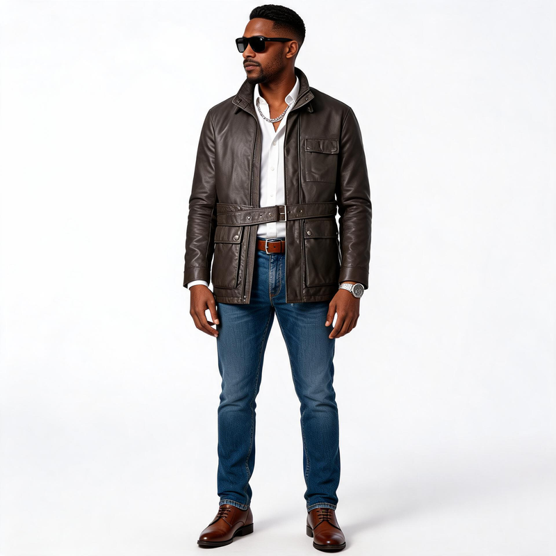 Brown leather jacket for man.