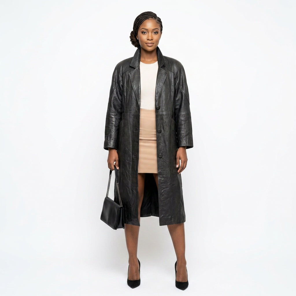 Ladies black leather jacket.