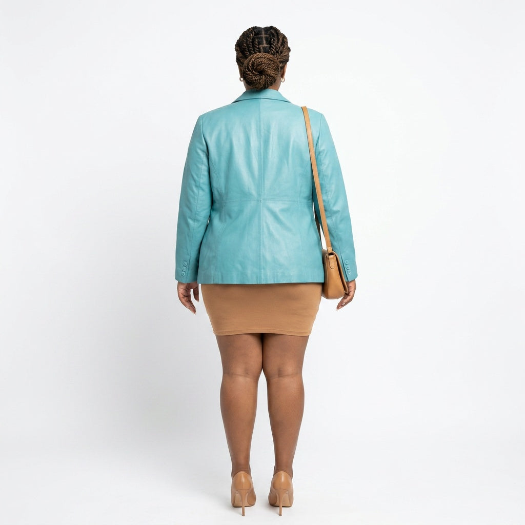 Ladies sky blue leather jacket.