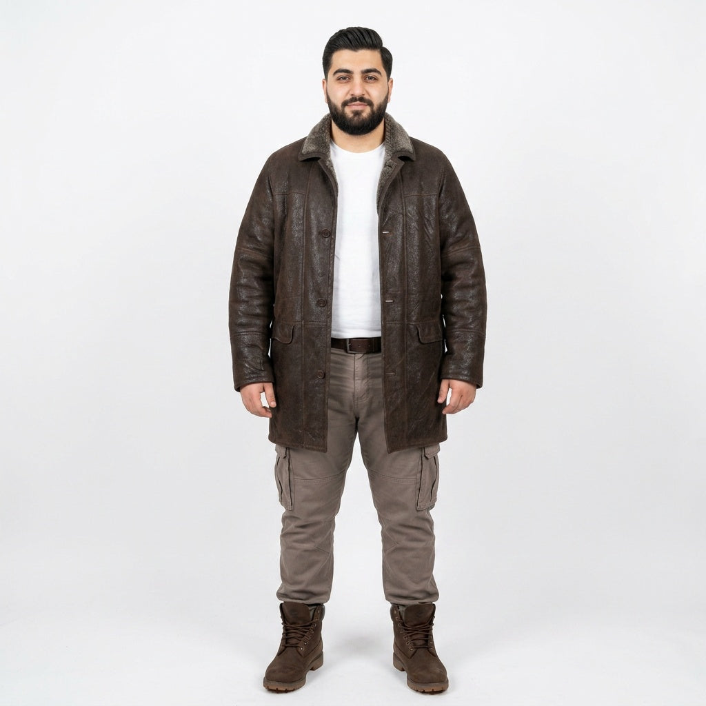 Dark brown leather jacket for man.