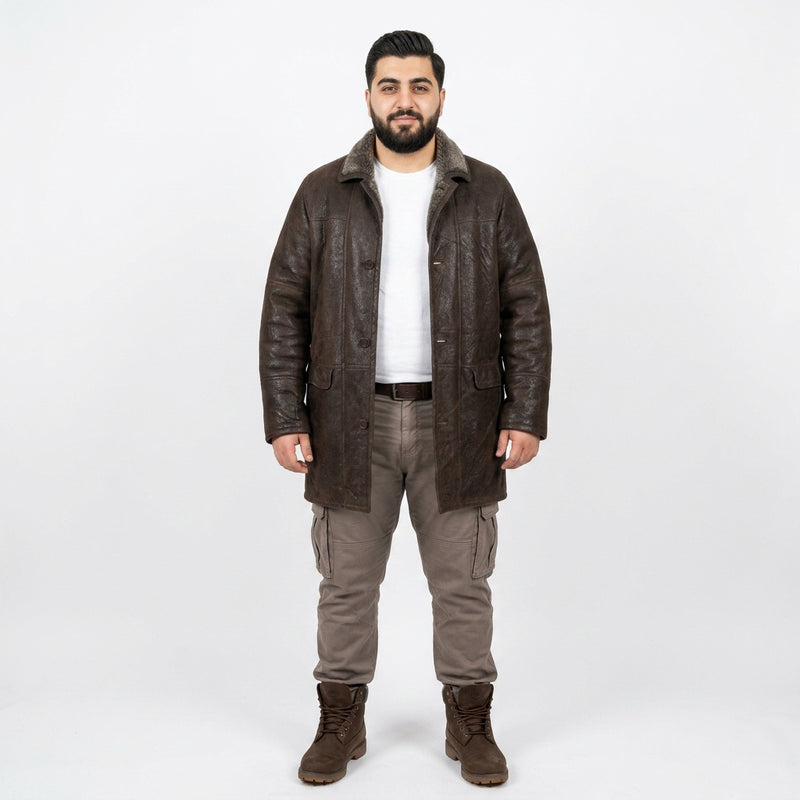 Dark brown leather jacket for man.