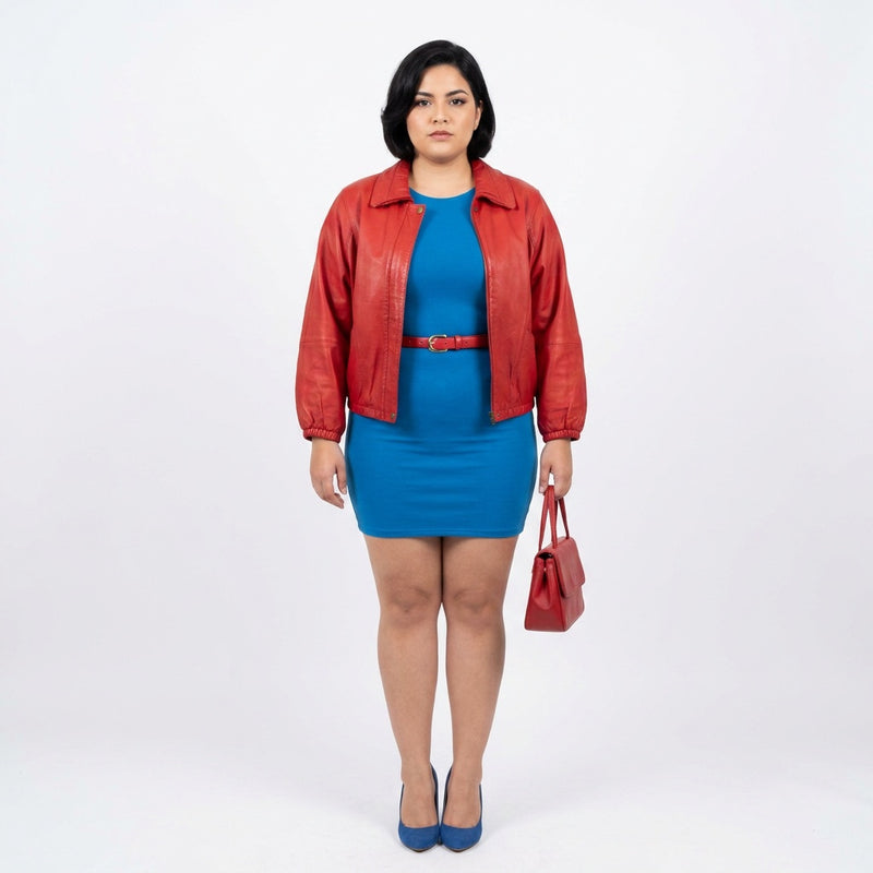 Ladies red leather jacket.