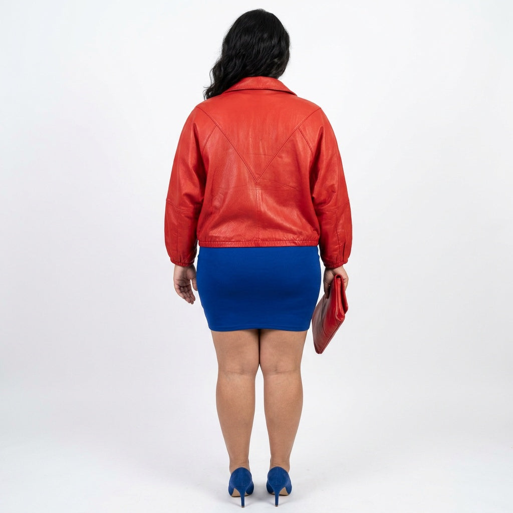 Ladies red leather jacket.
