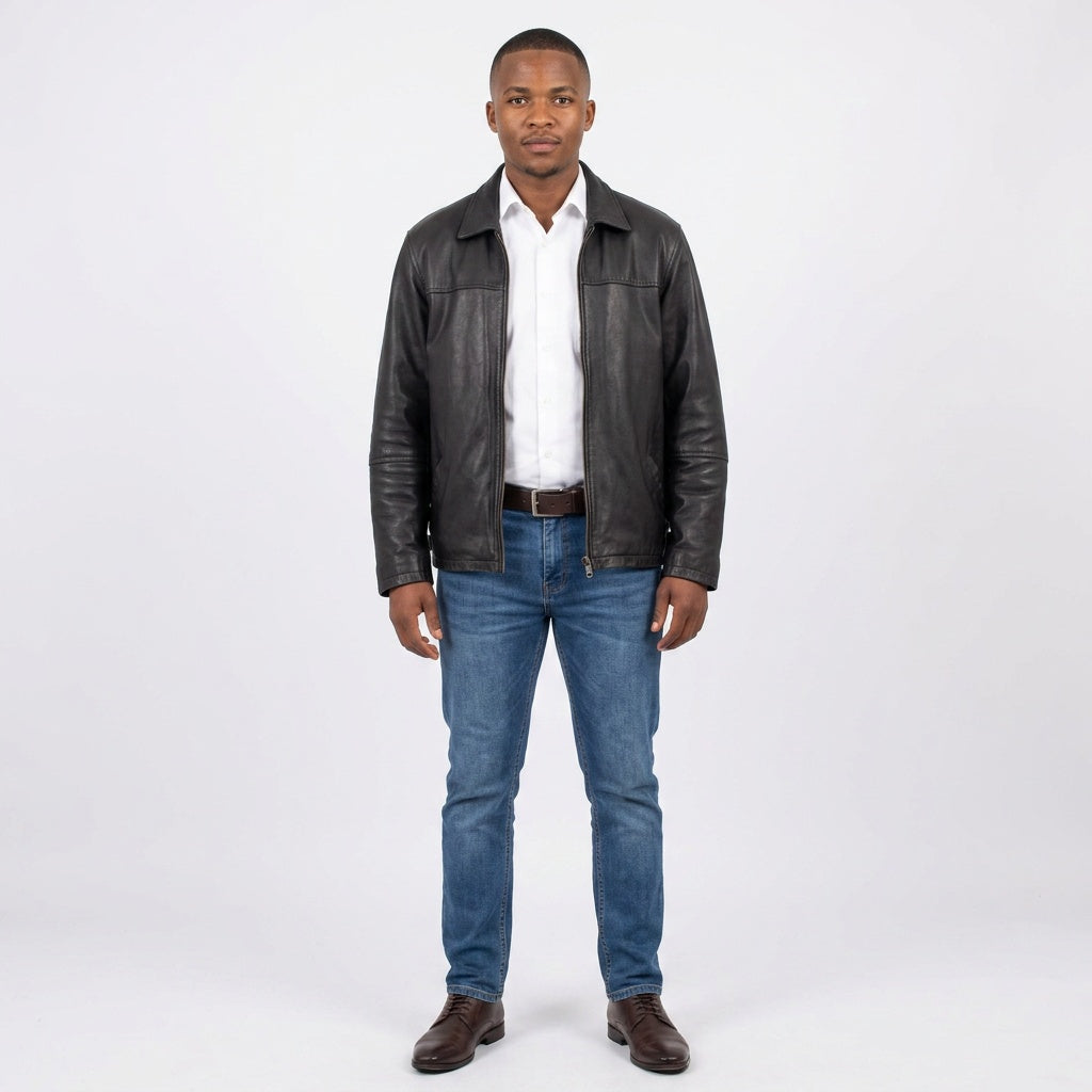 Dark brown leather jacket for man.