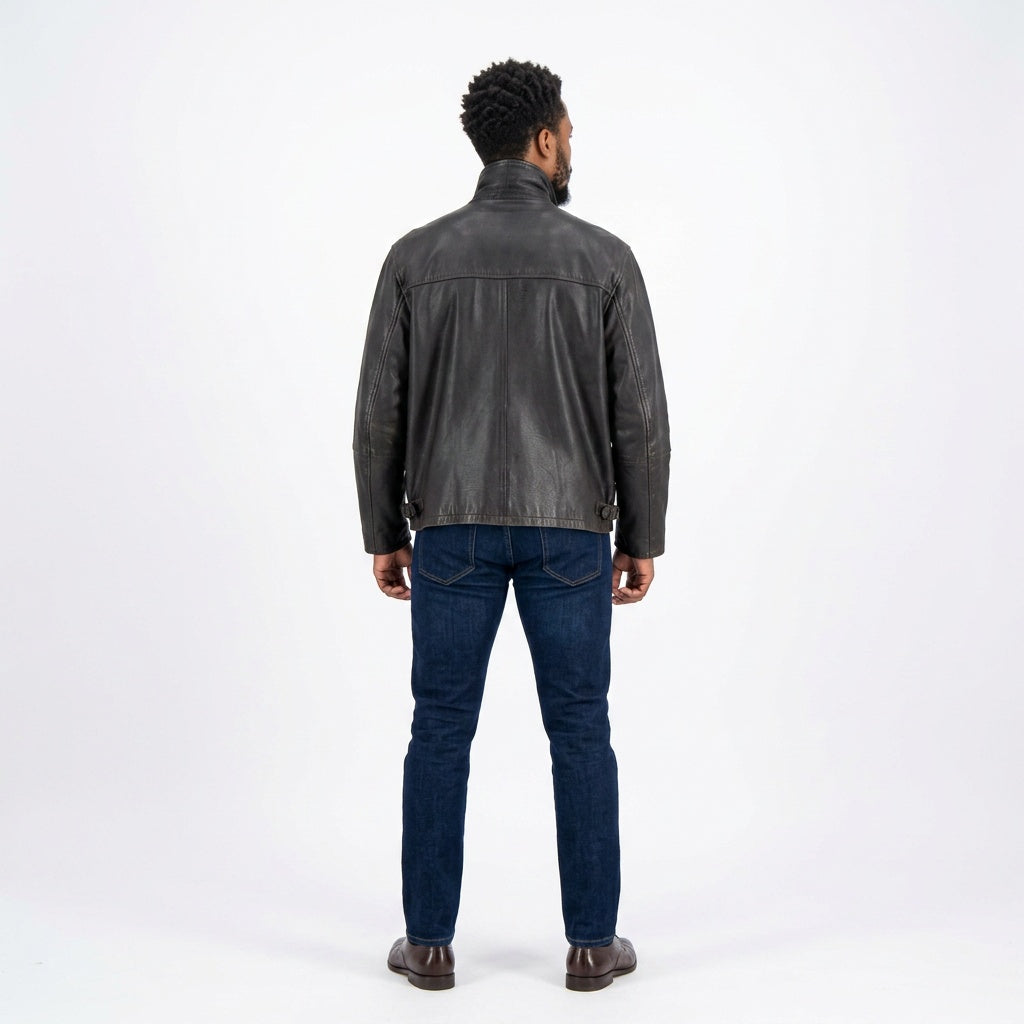 Dark brown leather jacket for man.
