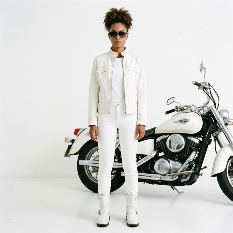 Ladies white leather jacket.