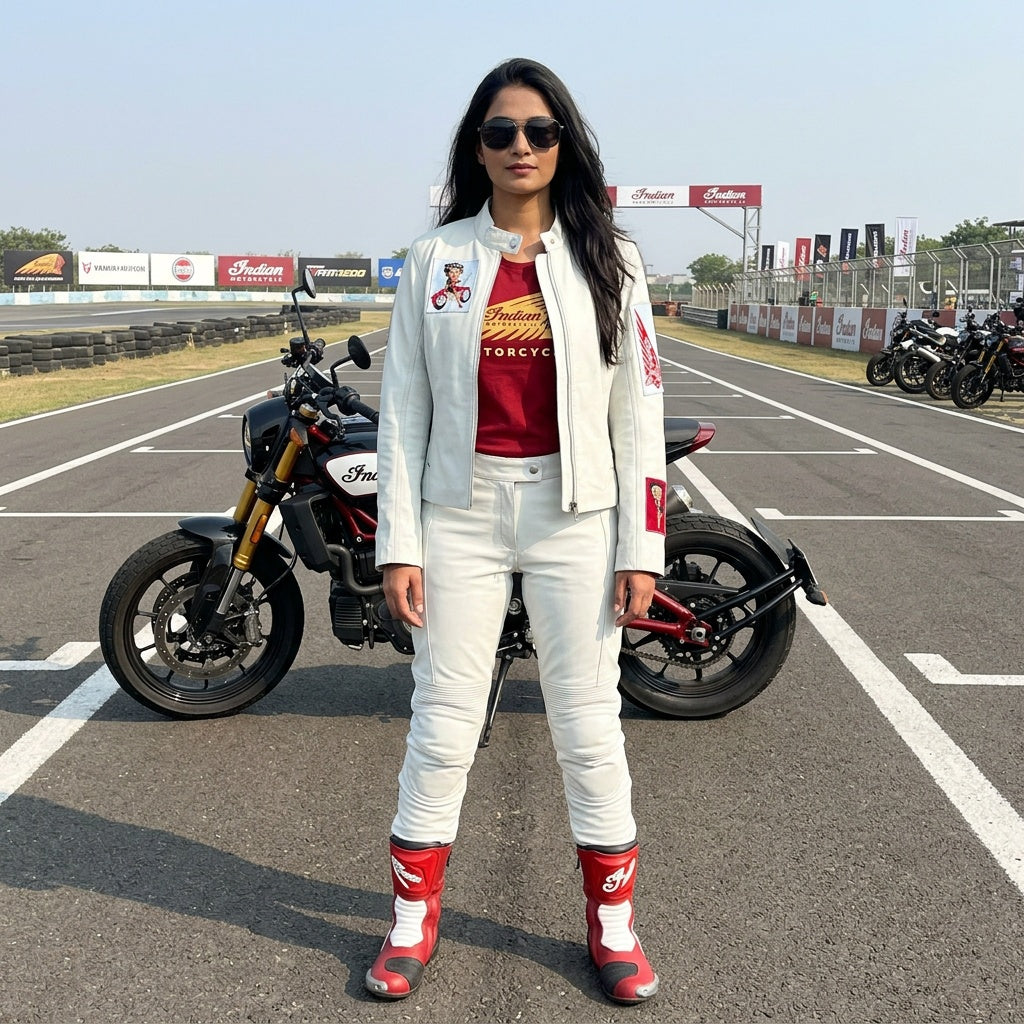 Ladies white leather jacket.
