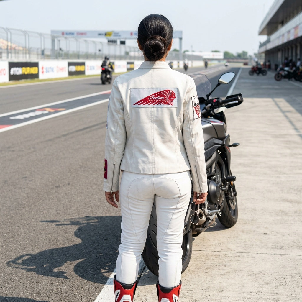 Ladies white leather jacket.