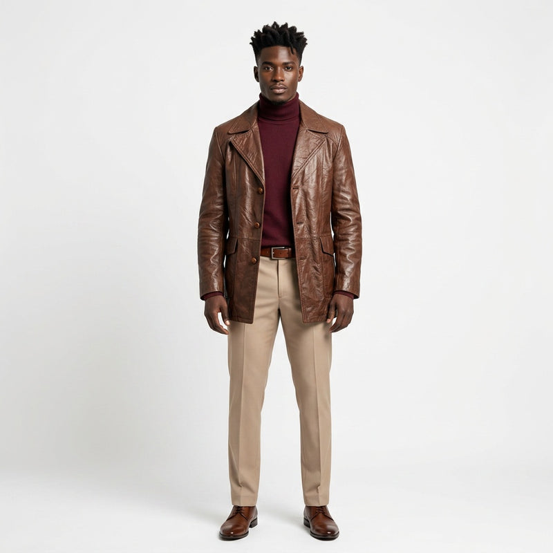 Brown leather jacket for men.