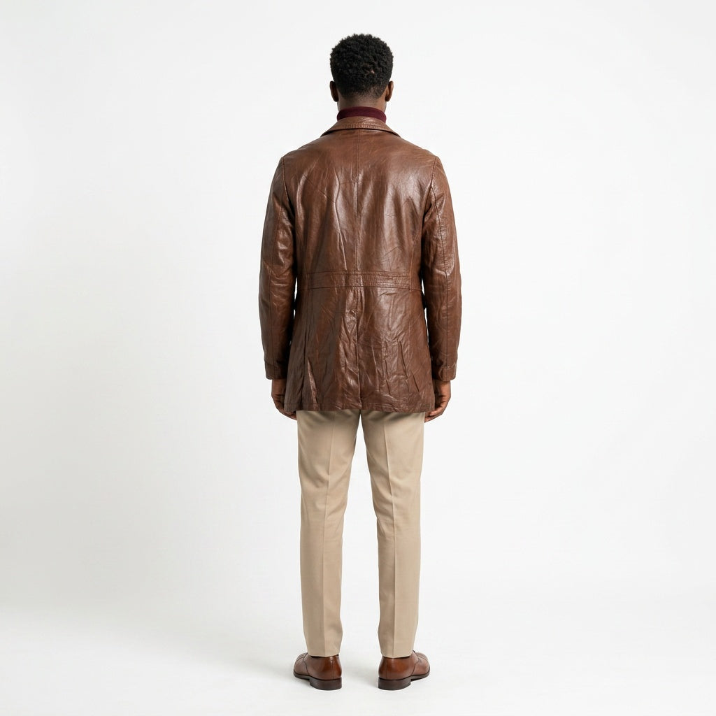 Brown leather jacket for men.