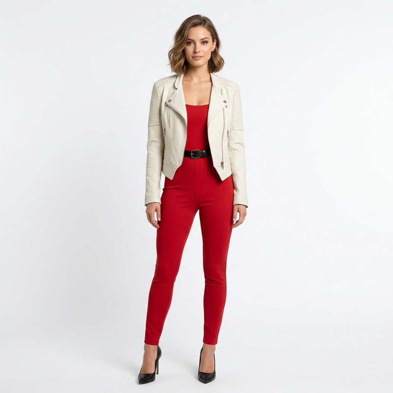 Ladies white leather jacket.