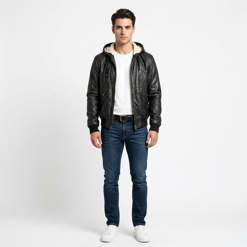 Black leather jacket for man.