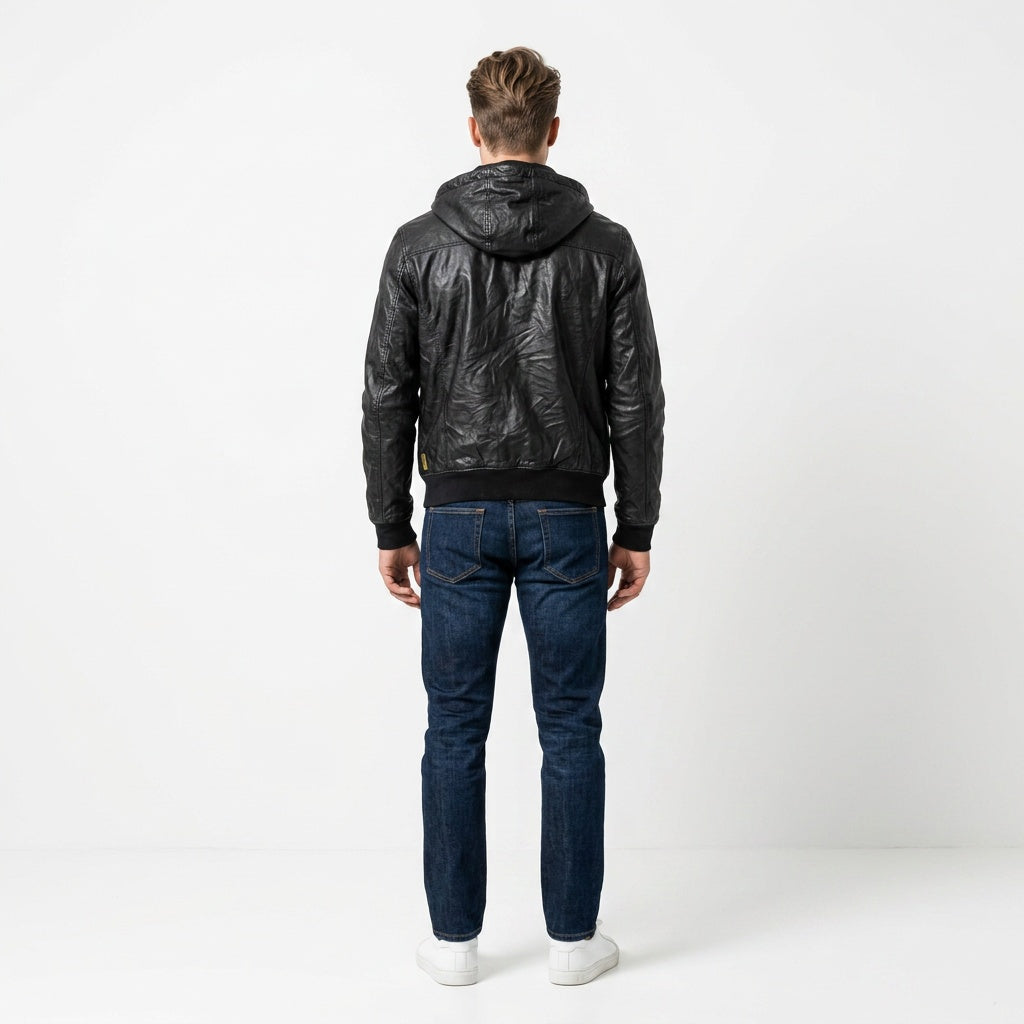 Black leather jacket for man.