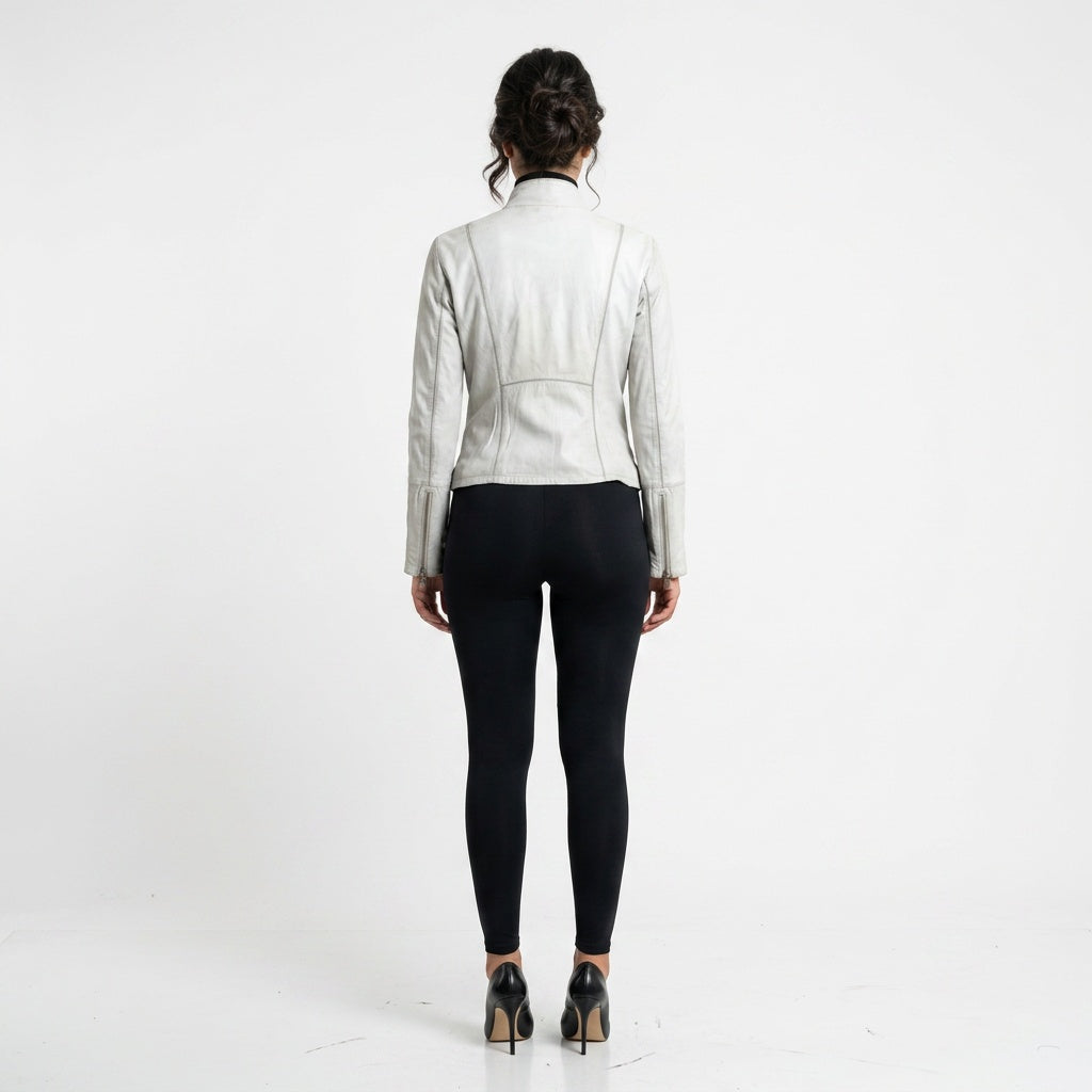 Ladies white leather jacket.