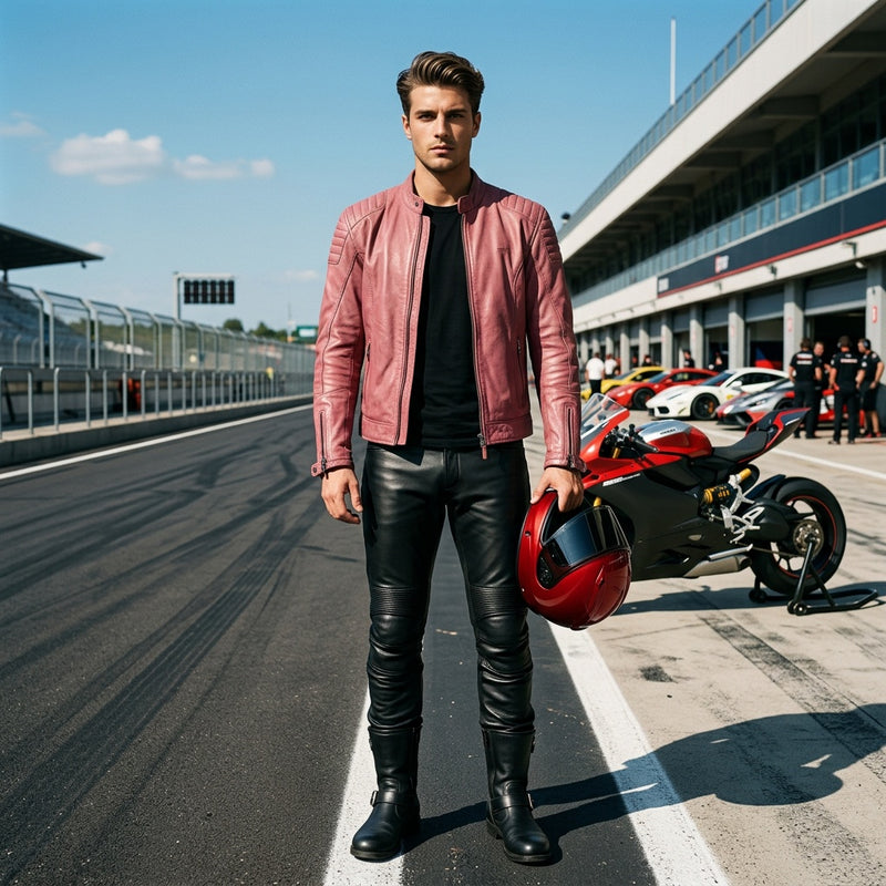 Red leather jacket for men.