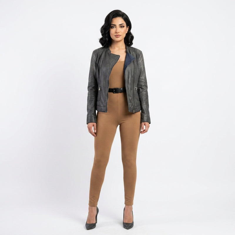 Ladies black leather jacket.