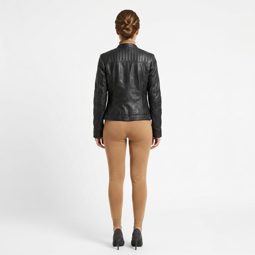 Ladies black leather jacket.