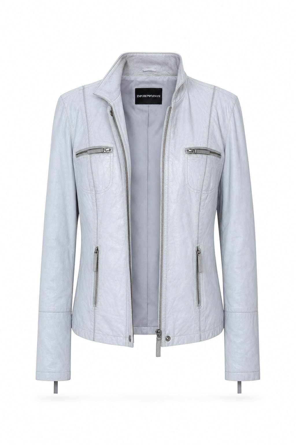 Ladies white leather jacket.