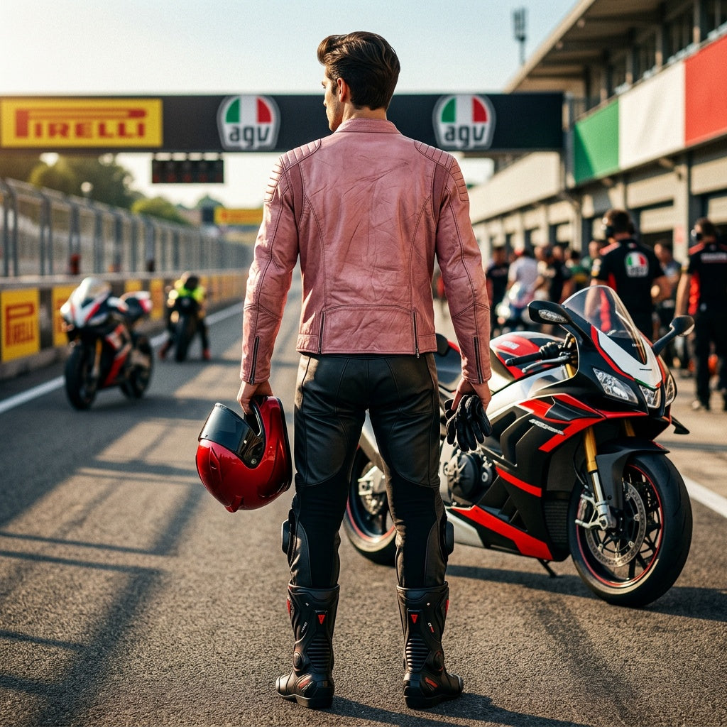 Red leather jacket for men.