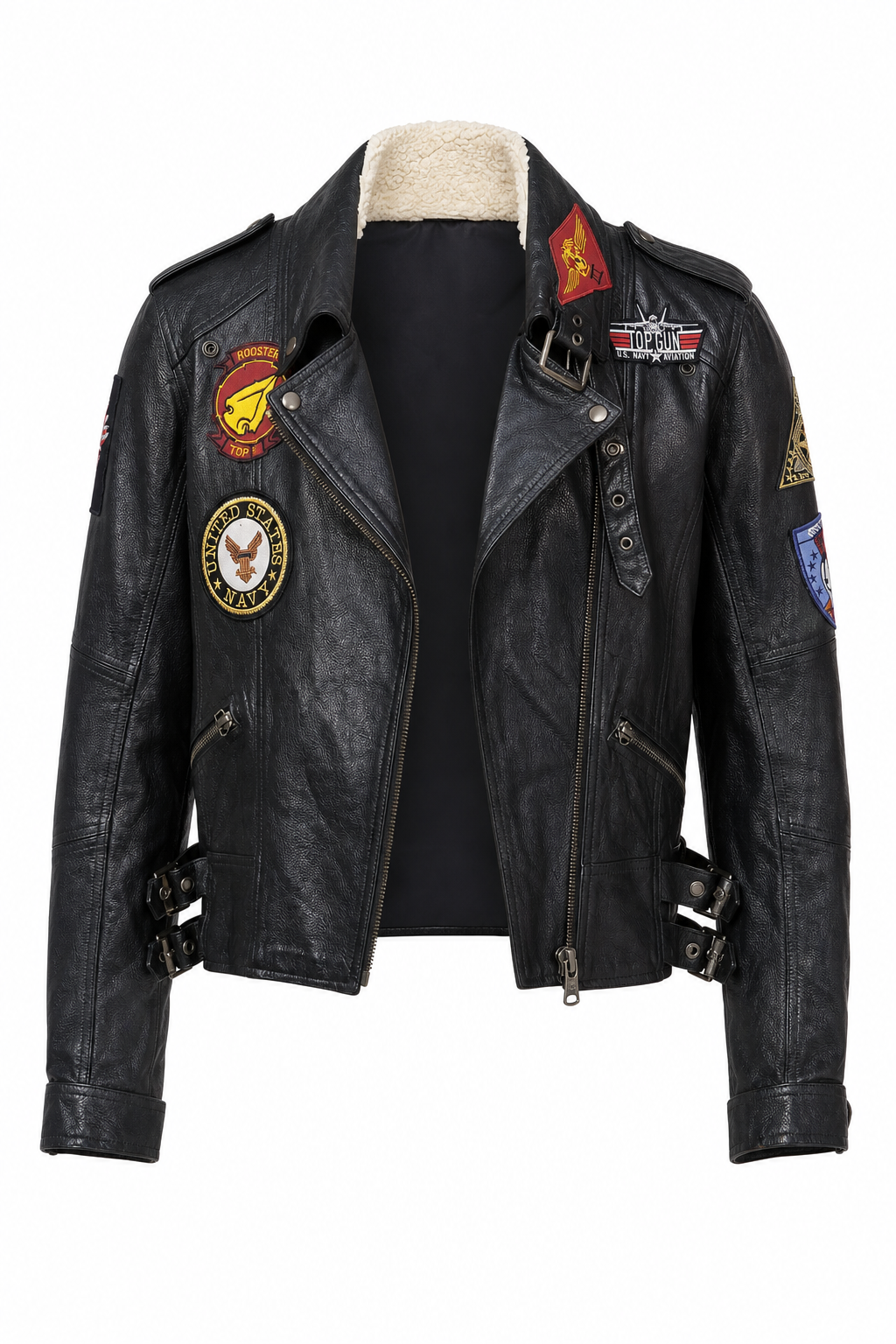 Ladies black leather jacket.