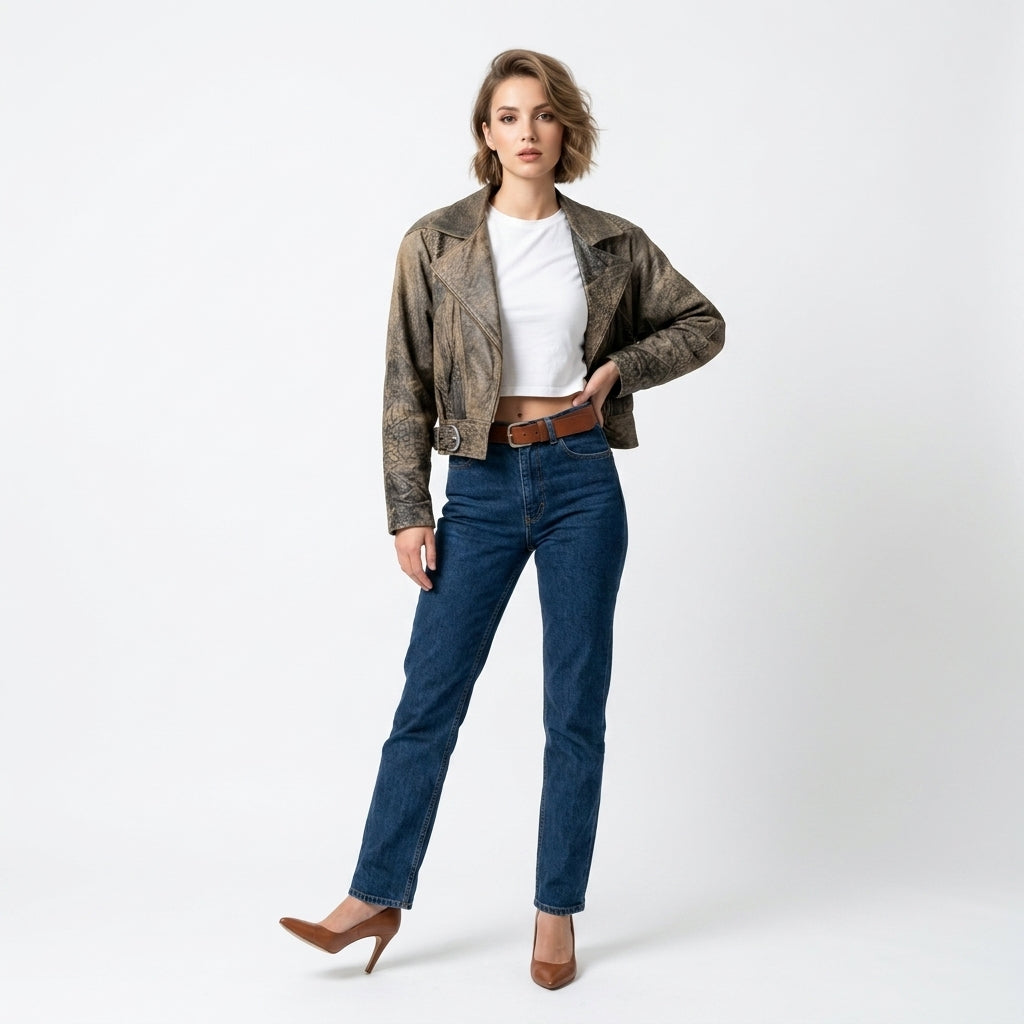 Ladies brown leather jacket.