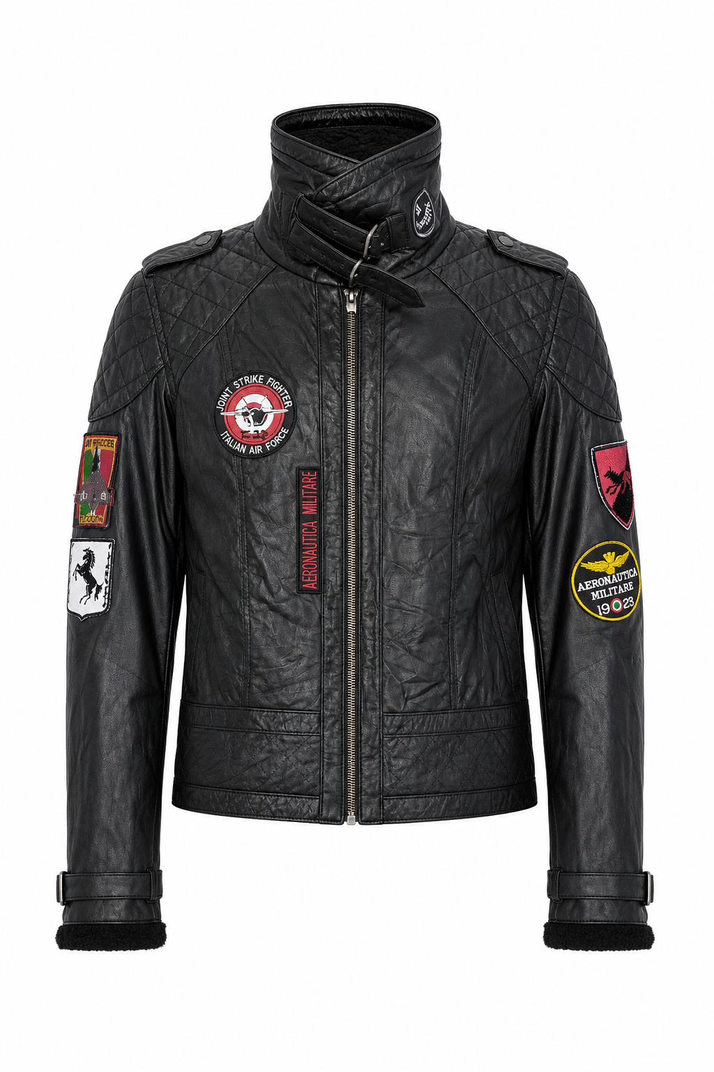 Ladies black leather jacket.