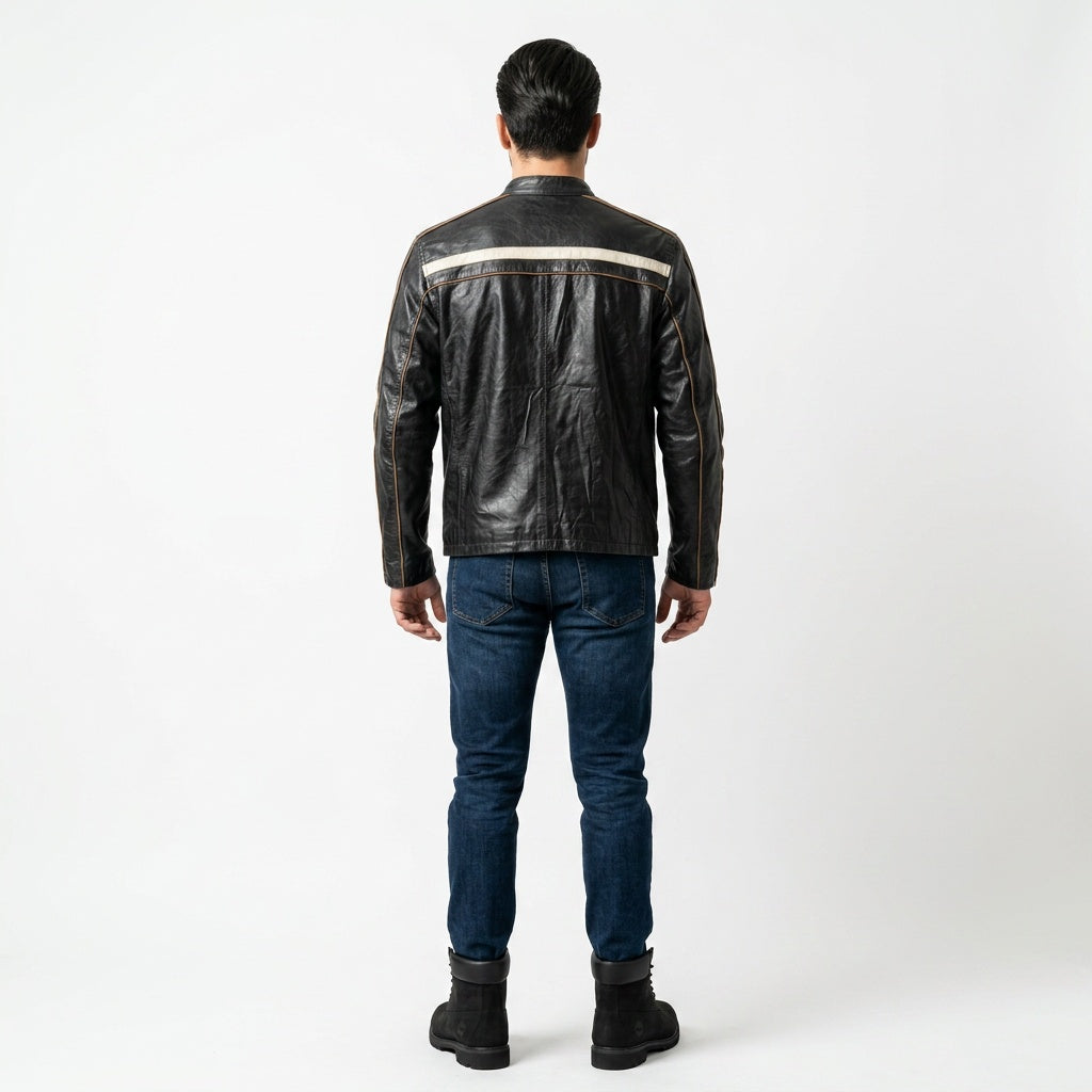 Black, brown & beige leather jacket for man.