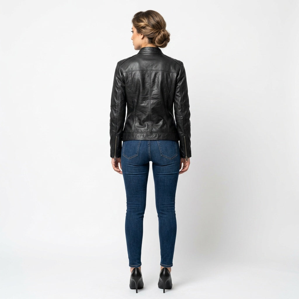 Ladies black leather jacket.
