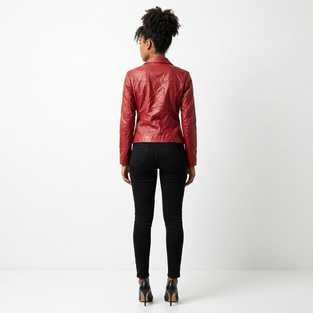 Ladies red leather jacket