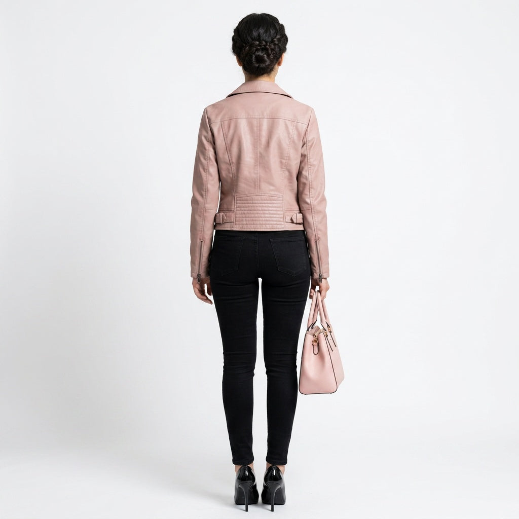 Ladies pink leather jacket.