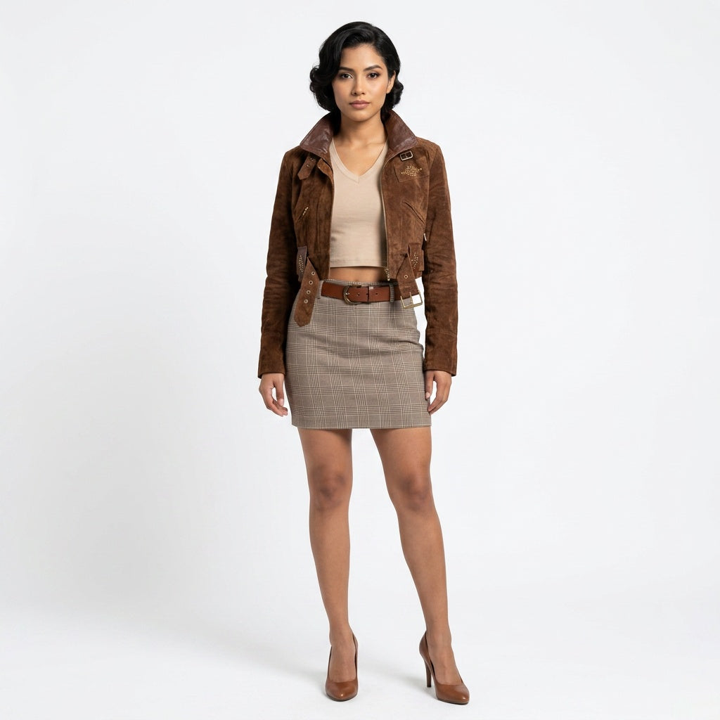 Ladies brown leather jacket.