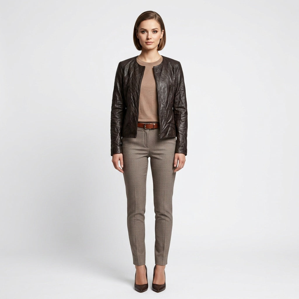 Ladies brown leather jacket.
