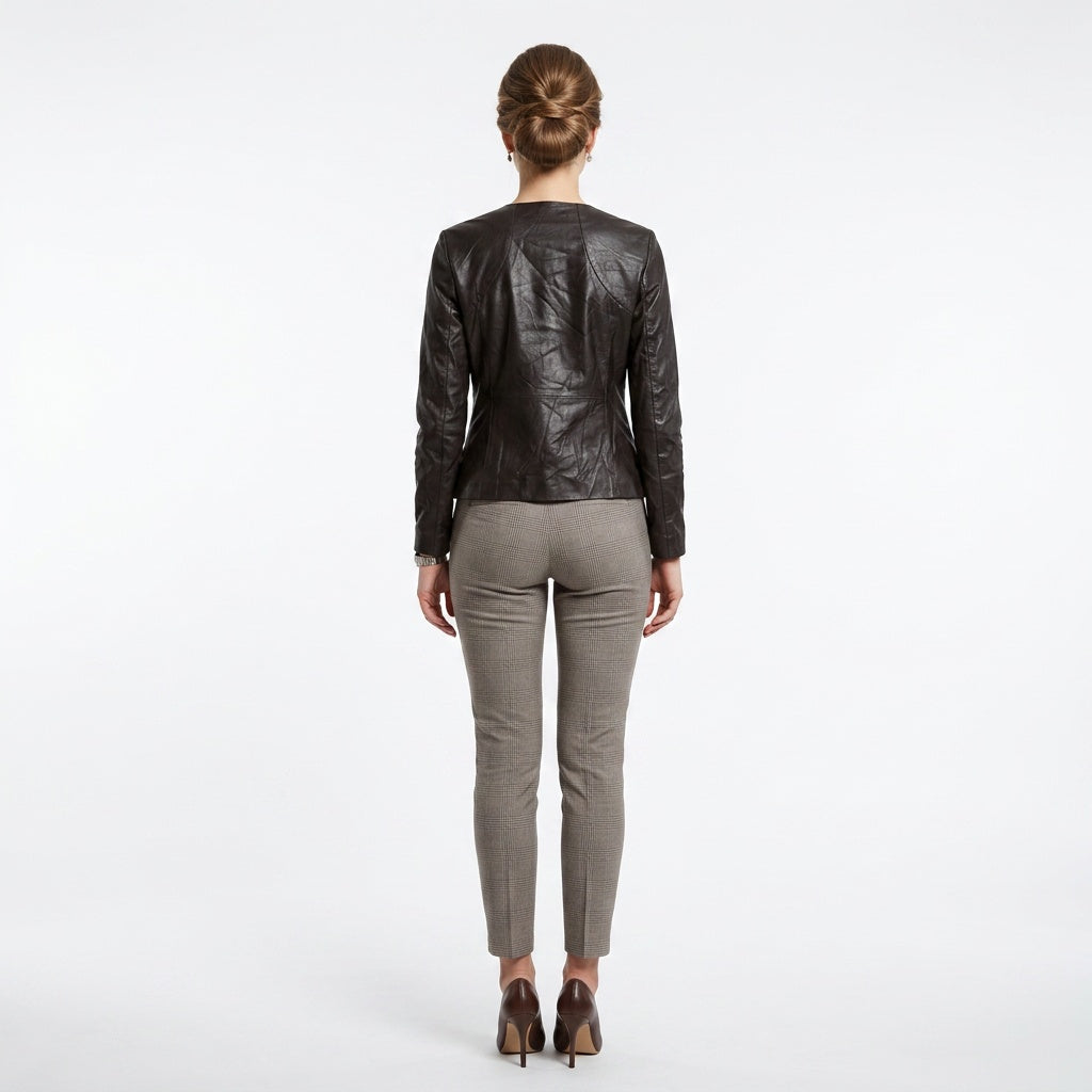 Ladies brown leather jacket.
